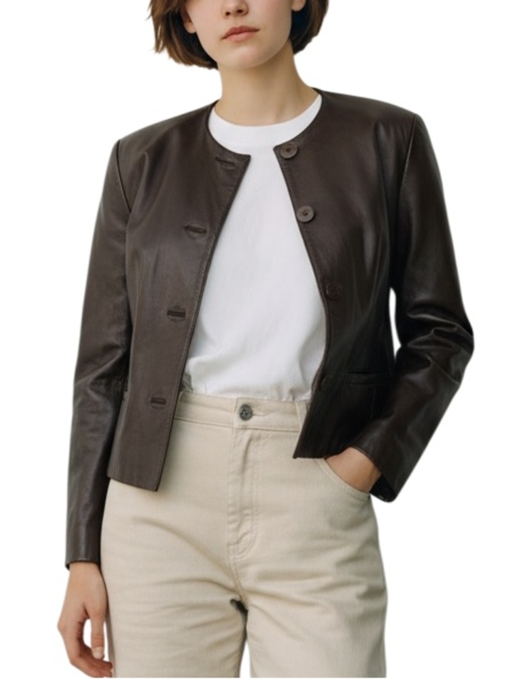 Jones New York Dark Brown Leather Button-Front Jacket